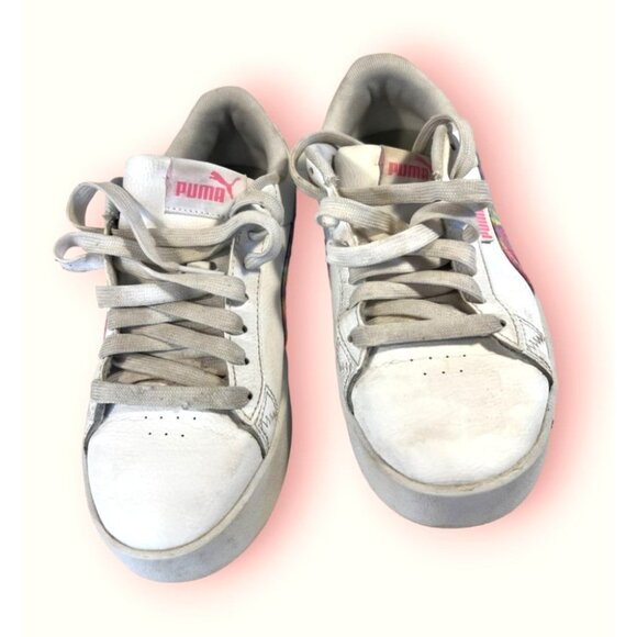 Puma Girls White Sneakers W/ Rainbow Stripe Design Size 4.5 US - Picture 7 of 8